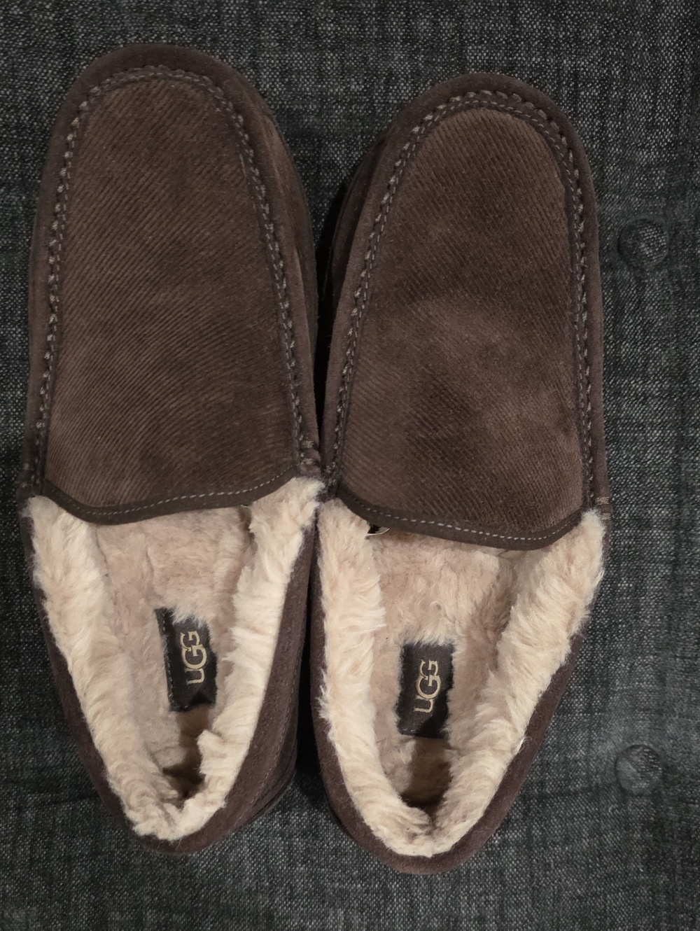 UGG Men's New Without Box Dark Brown Suede Shearling-Lined Slip-Ons Size 10